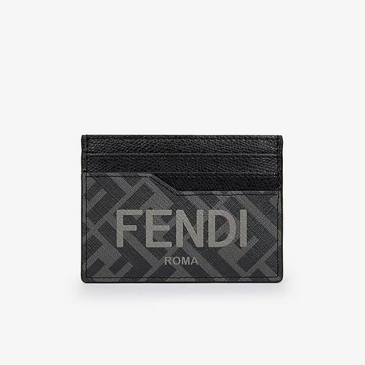 Brand-print woven and leather card holder
