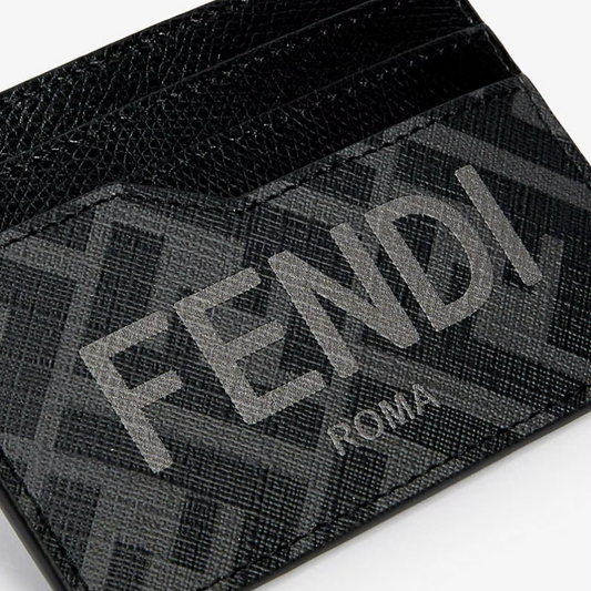 Brand-print woven and leather card holder